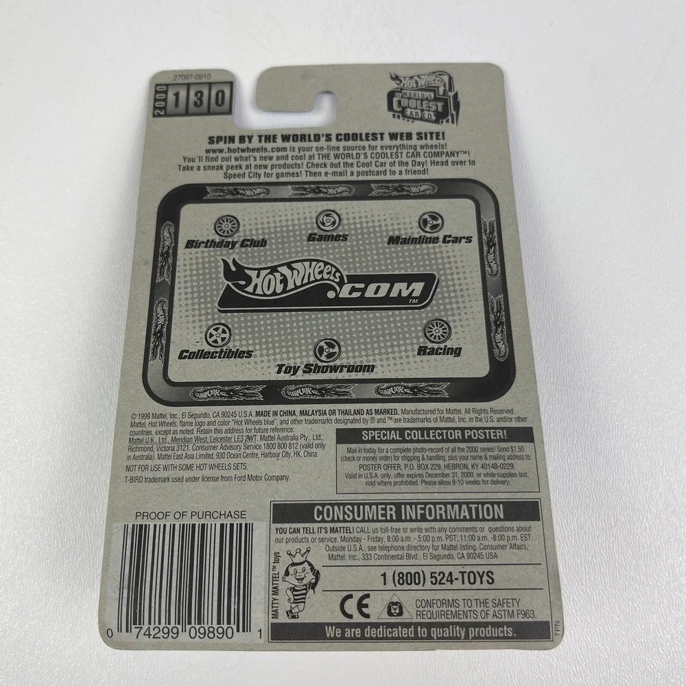 2000 Hot Wheels 63 Ford T Bird Convertible Black White 130